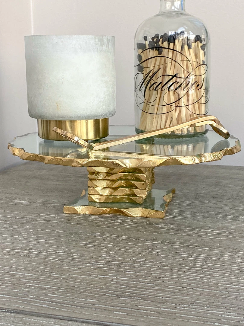 Inspire Me! Home Decor Stacked Glass Cake Stand With Textured Gold Rim (2 Sizes ) 8 Inspire Me! Home Decor Stacked Glass Cake Stand With Textured Gold Rim (2 Sizes )