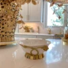 Inspire Me! Home Decor White Ceramic Bowl With Gold Leaf Details And Base (2 Sizes)