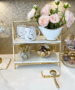Inspire Me! Home Decor Two Tiered Marble Stand W/ Gold Frame