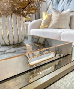 Inspire Me! Home Decor Marble Tray With Gold Edges And Metallic Marble Pattern (2 Sizes)