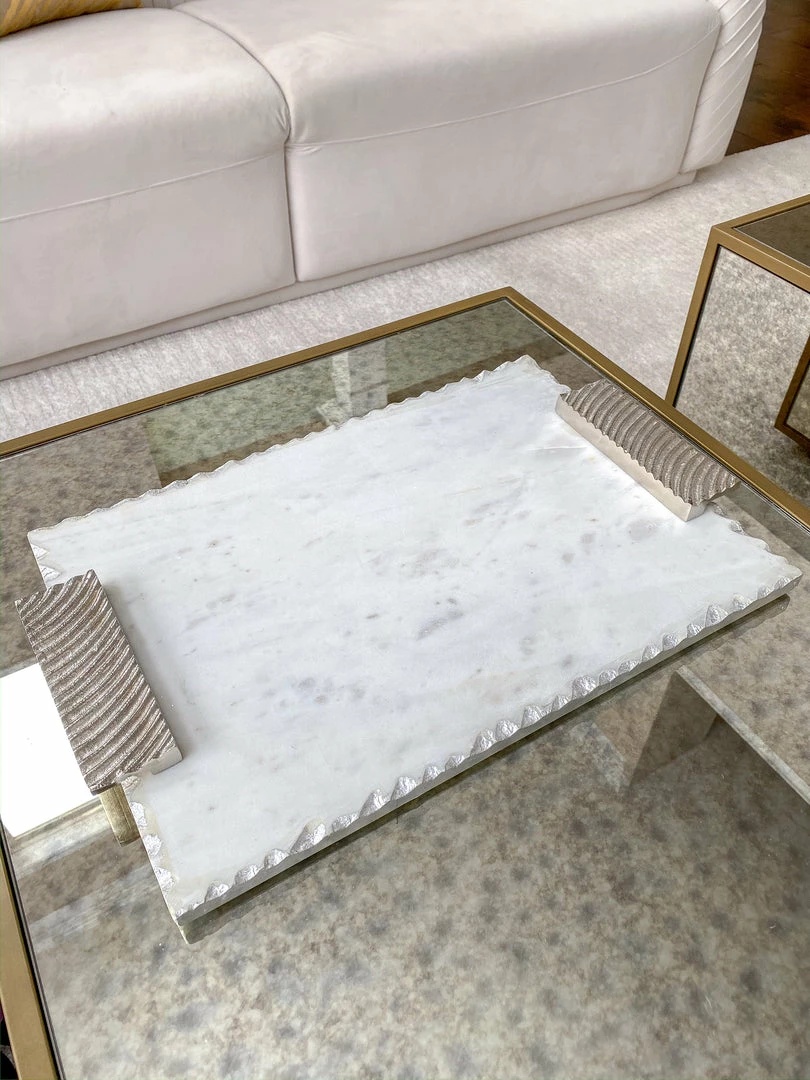 Inspire Me! Home Decor Marble Tray W/ Silver Edge And Textured Handles 4 Inspire Me! Home Decor Marble Tray W/ Silver Edge And Textured Handles