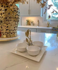 Inspire Me! Home Decor White Ceramic Serving Tray With 4 Bowls And Gold Leaf