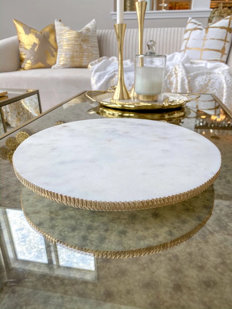 Inspire Me! Home Decor White Marble Round Lazy Susan W/ Gold Textured Edge 3 Inspire Me! Home Decor White Marble Round Lazy Susan W/ Gold Textured Edge