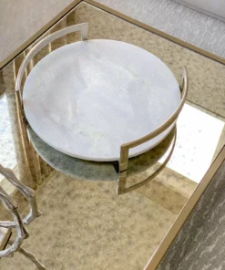 Inspire Me! Home Decor Silver Modern Handle Round Marble Tray