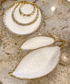 Inspire Me! Home Decor Ceramic Leaf Bowl W/ Gold Detailed Rim (2 Colors)