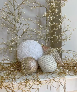 Inspire Me! Home Decor Gold Oversized Beaded White And Pearl Ornament (2 Sizes)