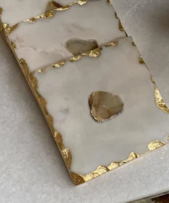 Inspire Me! Home Decor Marble Gold Edge Coaster Set With Agate Center