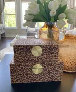 Inspire Me! Home Decor Leopard Print Boxes With Gold Medallion (Set Of 2)