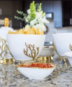 Inspire Me! Home Decor White Ceramic Bowl With Gold Textured Details (2 Sizes) " From Pops Of Color Home Collection"