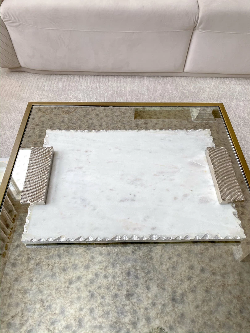 Inspire Me! Home Decor Marble Tray W/ Silver Edge And Textured Handles 6 Inspire Me! Home Decor Marble Tray W/ Silver Edge And Textured Handles