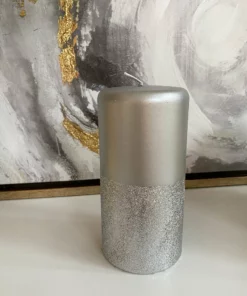 Inspire Me! Home Decor Silver Pillar Candle With Silver Glitter Band