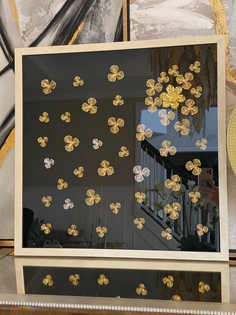 Inspire Me! Home Decor WALL ART & MIRRORS Black Wall Art With Gold And Silver Metal Flowers 4 Inspire Me! Home Decor WALL ART & MIRRORS Black Wall Art With Gold And Silver Metal Flowers