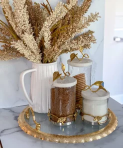 Inspire Me! Home Decor Large Round Glass Tray With Gold Handles And Ruffled Edge