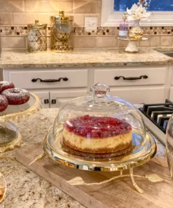 Inspire Me! Home Decor Gold Leaf Detailed Cake Plate W/ Textured Glass Dome