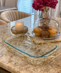 Inspire Me! Home Decor Rectangular Pyrex With Gold Branch Detailed Holder