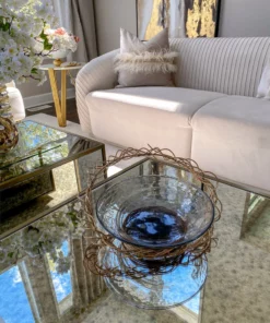 Inspire Me! Home Decor Shallow Glass Bowl With Gold Metal Swirl