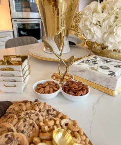 Inspire Me! Home Decor White Porcelain 3 Bowl Snack Dish Gold