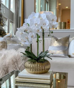 Inspire Me! Home Decor White Potted Faux Orchid Floral Stems