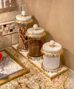 Inspire Me! Home Decor Marble Metallic Edged Rectangle Tray (2 Colors)