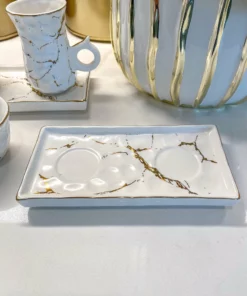 Inspire Me! Home Decor Metallic Gold Marble Print Turkish Coffee & Tea Set With Tray