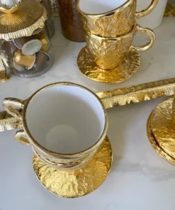 Inspire Me! Home Decor Gold Textured Metal Tea Cup And Saucer With White Interior 11 Inspire Me! Home Decor Gold Textured Metal Tea Cup And Saucer With White Interior