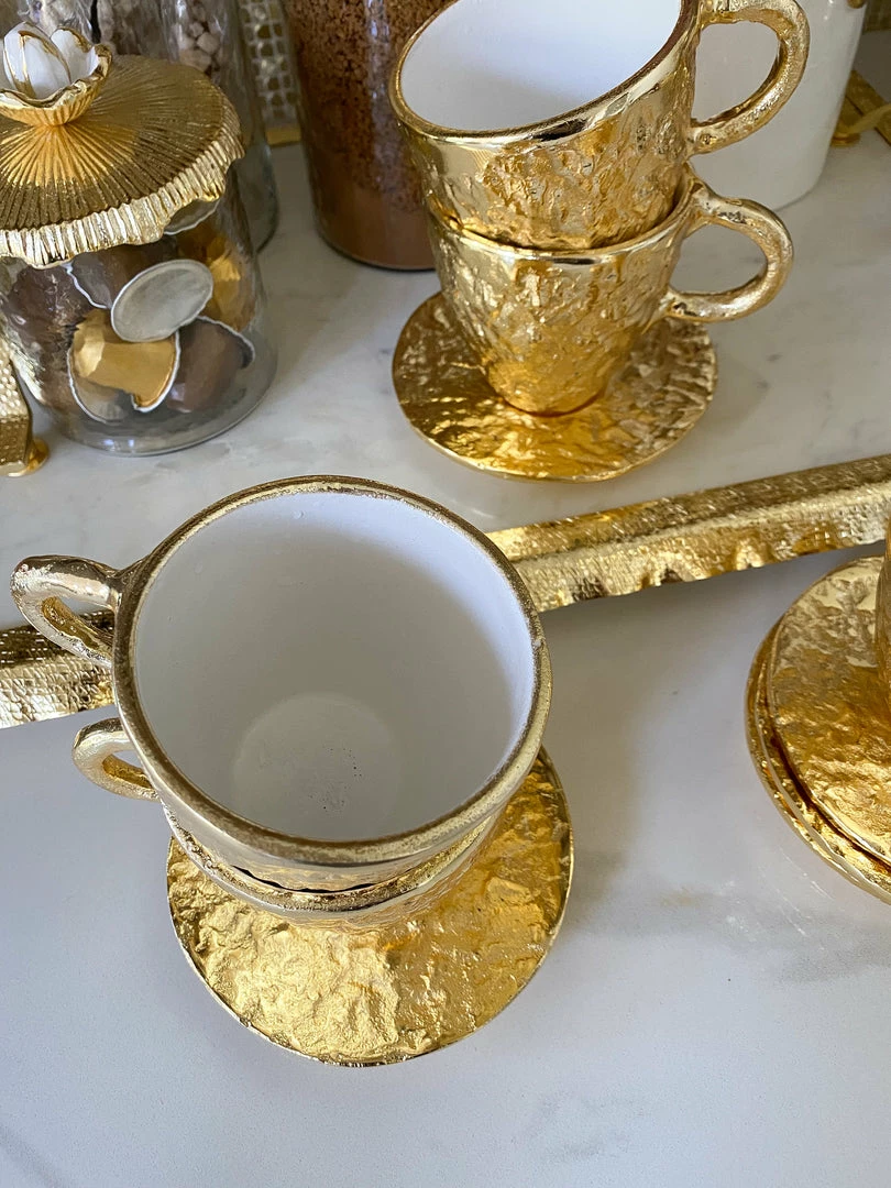 Inspire Me! Home Decor Gold Textured Metal Tea Cup And Saucer With White Interior 6 Inspire Me! Home Decor Gold Textured Metal Tea Cup And Saucer With White Interior