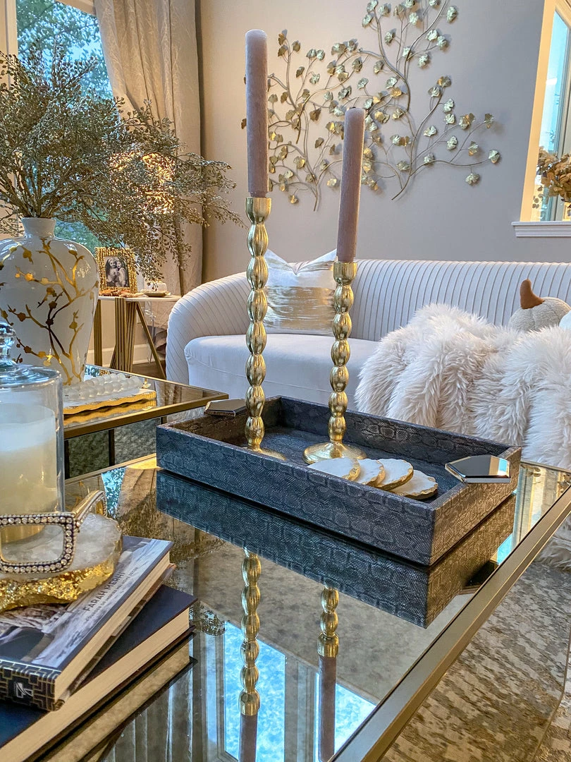 Inspire Me! Home Decor Grey Faux Leather Tray With Abstract Handles (2 Sizes) 3 Inspire Me! Home Decor Grey Faux Leather Tray With Abstract Handles (2 Sizes)