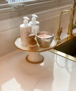 Inspire Me! Home Decor Gold And White Beaded Cake Stand