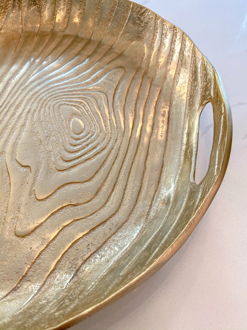 Inspire Me! Home Decor Gold Metal Wood Pattern Round Tray 7 Inspire Me! Home Decor Gold Metal Wood Pattern Round Tray