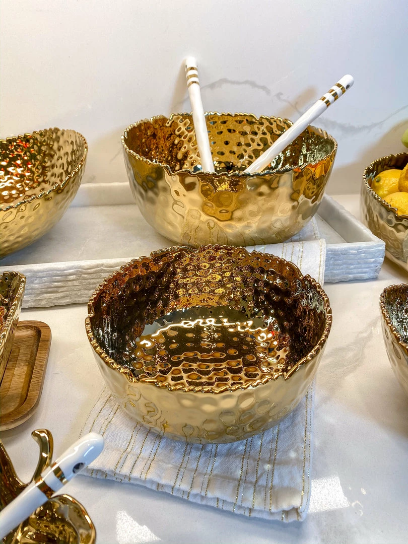 Inspire Me! Home Decor Hammered Porcelain Gold Bowl (2 Sizes) 3 Inspire Me! Home Decor Hammered Porcelain Gold Bowl (2 Sizes)