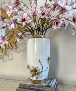 Inspire Me! Home Decor White & Gold Vase With White Floral Design