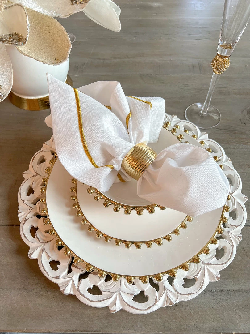 Inspire Me! Home Decor White And Gold Beaded Dinner Set 5 Inspire Me! Home Decor White And Gold Beaded Dinner Set