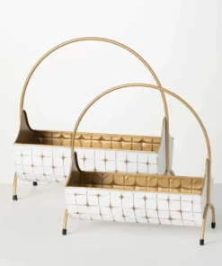 Inspire Me! Home Decor Indoor/Outdoor Gold And White Planters (2 Sizes)