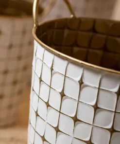 Inspire Me! Home Decor Indoor/Outdoor Gold And White Etched Planters (3 Sizes)